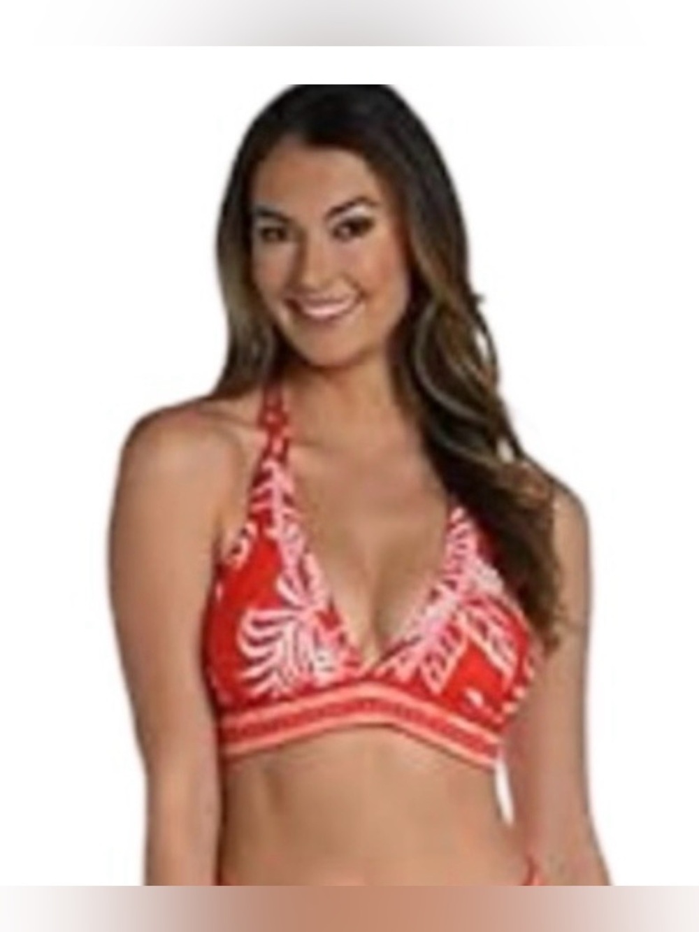 RARE! BARELY WORN La Blanca Red White Tropical Tassel Banded Bikini Top (8)